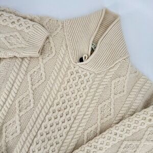 Orvis Irish Merino Wool Cable Knit Shawl Collar Sweater Cream XL Made in Ireland